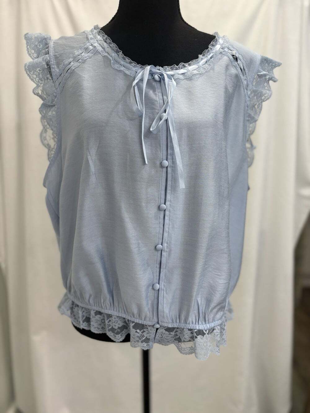 Scoop Blue Lace Trim Button Front Top Womens XXL (20) Sleeveless